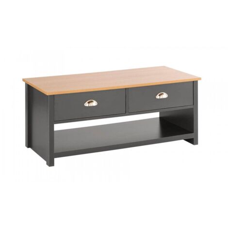 Coffee Table 2Drawer Oak Graphite Occasional Table DCup Metal Handles Furniture
