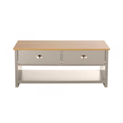 Coffee Table 2 Drawer Oak Grey Occasional Table D Cup Metal Handles Furniture