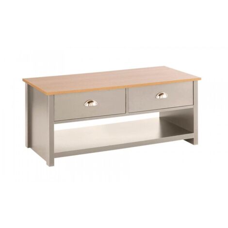 Coffee Table 2 Drawer Oak Grey Occasional Table D Cup Metal Handles Furniture