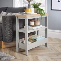 Side Table Grey Storage Shelves Organiser Home Room 36mm Oak Effect Top
