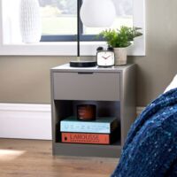 One Drawer Grey Bedside Wooden Table with Storage Drawer Shelf Metal Handles