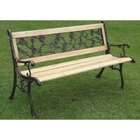 Wooden Garden Bench Black Metal 2 Seat Patio Chair Outdoor Seating Ornate Design