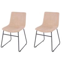 Pair of Sand Fabric Dining Chairs Upholstered Accent Modern Black Metal Legs