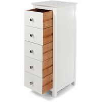 White Painted Tall Narrow 5 Drawers Bedside Chest Stone Top Bedroom Storage