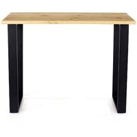 Modern Antique Wax Finish Pine Console Table Hallway Side Table Black Metal Legs