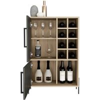 Cabinet Cupboard Sideboard Drinks Bar 2 Grey Oak Doors and 8 Bottle Wine Rack