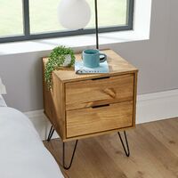 Industrial Wooden Bedside Cabinet End Side Tables Nightstand Storage 2 Drawer