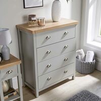Grey Oak 4 Drawer Chest of Drawers Storage Metal Cup Handles Avon Two Tone