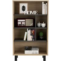 4 Tier Oak Display Bookcase Cabinet With 6 Grey Oak Shelves Living Room Storage
