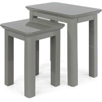 Grey Painted Wooden Nest of 2 Coffee Side Tables Lamp Table Toughened Glass Top