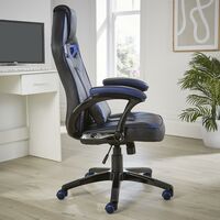 Blue Black Faux Leather Gaming Computer Ergonomic Adjustable Swivel Office Chair