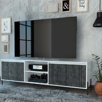 White TV Stand Unit Cabinet With 2 Doors and 1 Drawer In Grey Oak Effect FInish