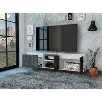 White TV Stand Unit Cabinet With 2 Doors and 1 Drawer In Grey Oak Effect FInish