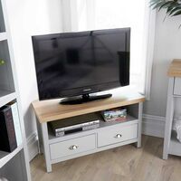 Grey Oak Corner TV Stand Two Tone 1 Drawer Cabinet Television Unit Cable Tidy