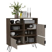 Tall Sideboard or TV Stand 3 Door Cabinet Cupboard 3 Open Shelves Grey Oak