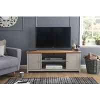Grey Oak TV Stand Two Tone 2 Door Cabinet Television Unit Open Shelf Cable Tidy