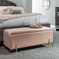 Blush Pink Fabric Storage Ottoman Bench Bedroom Unit Gold Metal Legs Upholstered