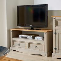 Corona Grey Two Tone TV Stand 2 Drawer Televsion Cabinet Solid Wood Pine Unit