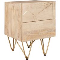 2 Door Solid Wood Side Bedside Lamp Table 2 Drawers Gold Inlays Handmade