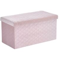 Large Folding Quilted Ottoman Pink Velvet Fabric Chest Space Saving Storage Box