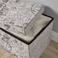 Large Folding Ottoman Silver Ice Velvet Fabric Chest Solid Storage Space Saving