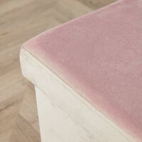 Large Folding Ottoman Pink Blush Velvet Fabric Chest Solid Storage Space Saving