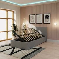 Single Ottoman Storage Bed Grey Fabric 3ft Gas Side Lift Kingston