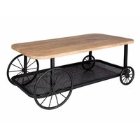 Industrial Solid Wood Coffee Table 1 Shelf Reclaimed Metal Base Decorative Wheel