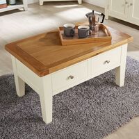 Modern White Solid Wood 2 Drawer Rectangle Coffee Table Living Room Furniture