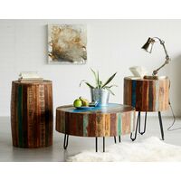 Beverly Drum Stool Small Side Coffee Lamp Plant Table Rustic Solid Wood