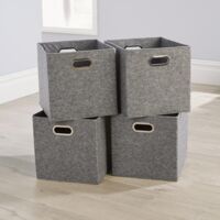 Large Grey Felt Foldable Canvas Storage Folding Box Fabric Cube 4 Piece Set