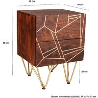 2 Door Solid Wood Side Bedside Lamp Table 2 Drawers Gold Inlays Handmade