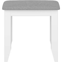 White Solid Pine Stool Grey Padded Fabric Cushioned Seat for Desk Dressing Table