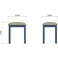Blue Upholstered Dressing Table Desk Stool Wooden Tapered Legs Blue Cushion