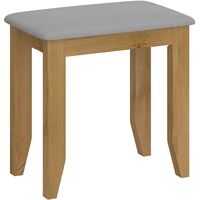 Solid Pine Stool Grey Padded Fabric Cushioned Seat for Desk Dressing Table