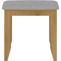 Solid Pine Stool Grey Padded Fabric Cushioned Seat for Desk Dressing Table