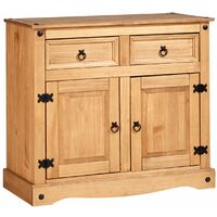 Corona Storage Cupboard Solid Pine 2 Drawer 2 Door Wooden Mexican Cabinet