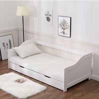 Naples Single White 3ft Wooden Day Bed with Pull Out Trundle Guest Bed Pine
