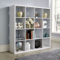 Deluxe Chunky Storage Cube 16 Shelf Bookcase Wooden Display Unit Organiser White