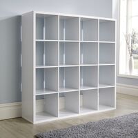 Deluxe Chunky Storage Cube 16 Shelf Bookcase Wooden Display Unit Organiser White