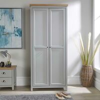 Wardrobe Grey Oak 2 Door Two Tone Wooden Hanging Rail Storage Shelves Avon