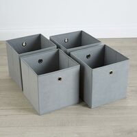 Grey Foldable Canvas Storage Folding Box Fabric Cube Cloth Bag 4 Piece Set
