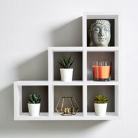 White Wall Mounted 3-2-1 Step Style Storage Cube Bookcase Wooden Display Unit