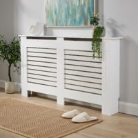 Large White Radiator Cover Wooden MDF Wall Cabinet Shelf Slatted Grill York