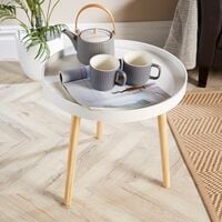 White Round Coffee Accent Side Table Modern Living Room Furniture Lipped Edge