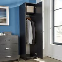Single Door Narrow Wardrobe Black 1 Door Hanging Rail Storage Shelf Bedroom Unit