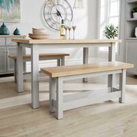 Grey Painted Oak Breakfast Table and Bench Set of 2 Benches Two Tone Avon