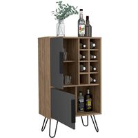 Wine Rack Drinks Storage 2 Door Cupboard Sideboard 8 Shelves Oak and Grey Finish