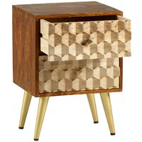 Mango Wood 2 Drawer Side Lamp Bedside Table Two Tone CNC Cuts and Gold Legs