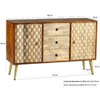 Mango Wood Large 3 Drawer Two Tone Sideboard 3 Door Storage with CNC Cut-Outs